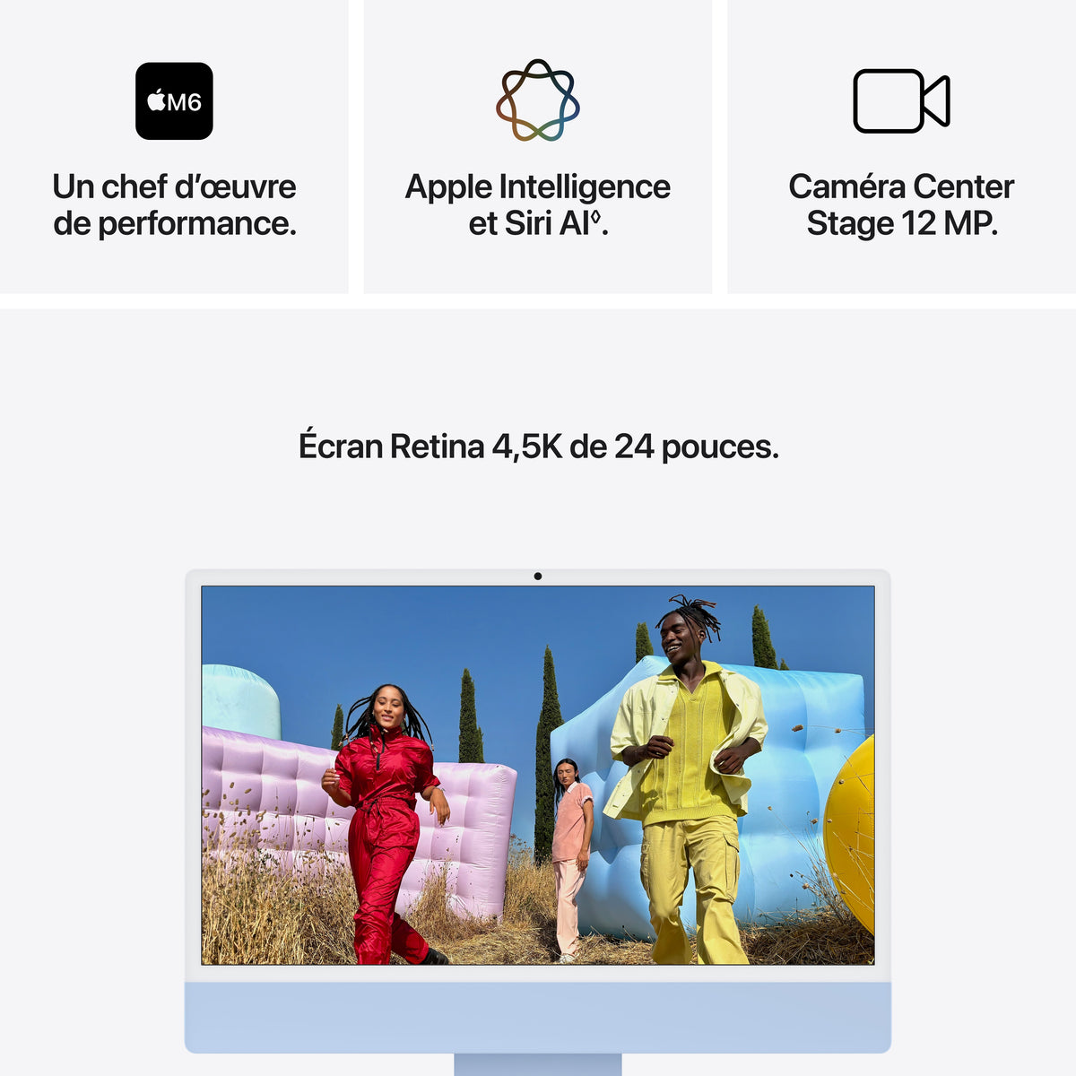 iMac 24 pouces avec écran Retina 4,5K: Puce Apple M6 avec CPU 12 cœurs et GPU 12 cœurs, Verre standard, 16 Go ,512 Go SSD - Bleu