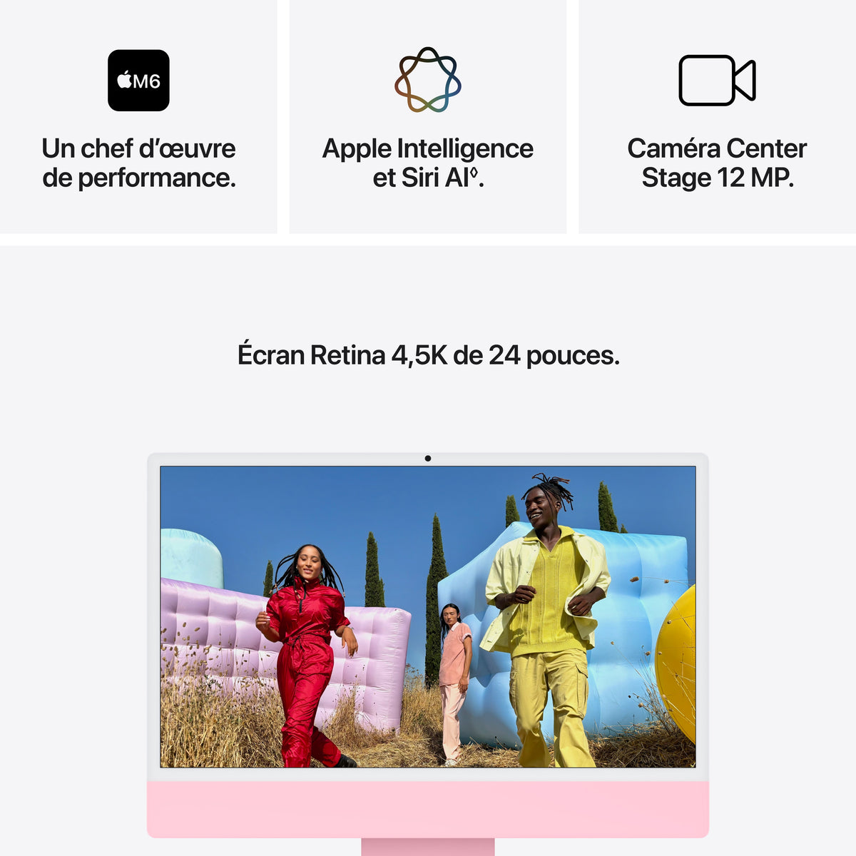iMac 24 pouces avec écran Retina 4,5K: Puce Apple M6 avec CPU 12 cœurs et GPU 12 cœurs, Verre standard, 16 Go ,512 Go SSD - Rose