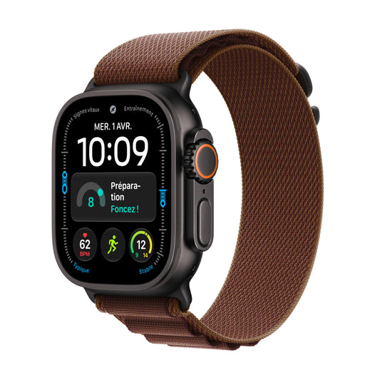 Apple Watch Ultra 4 GPS + Cellular, Boîtier en titane noir de 49 mm, Boucle Alpine bourgogne - L