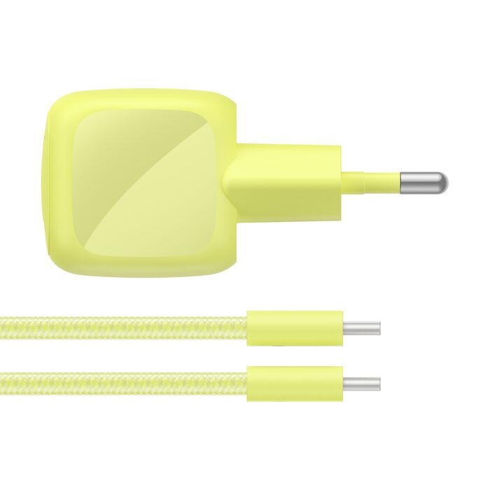 Belkin • BoostCharge Chargeur secteur USB-C GaN 30 W avec câble tressé 2 m • Vert