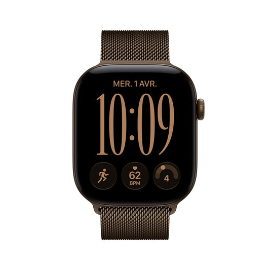 Apple Watch Series 12 GPS, Boîtier en aluminium bronze sombre de 46 mm, Bracelet Milanais bronze sombre - S/M