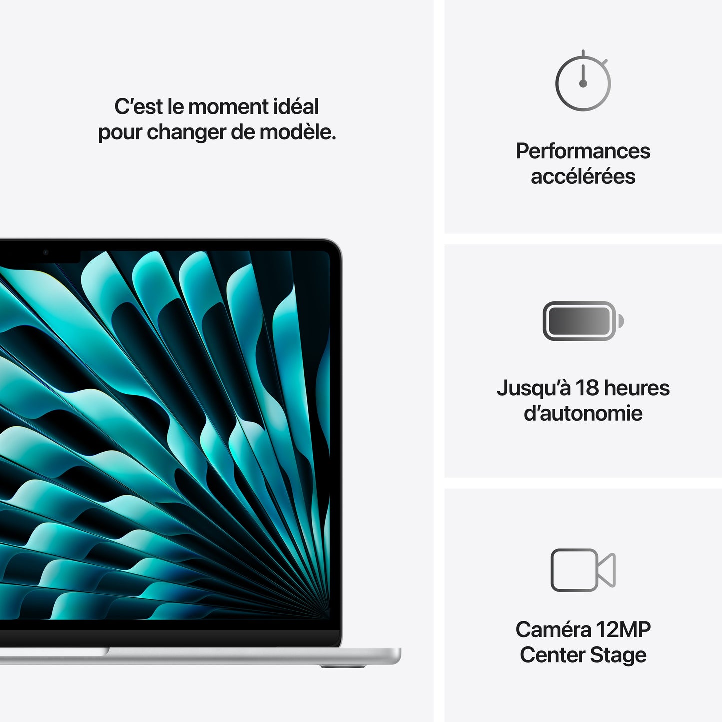 MacBook Air 13 pouces: Puce Apple M4 avec CPU 10 cœurs et GPU 10 cœurs, 512 Go SSD - Argent