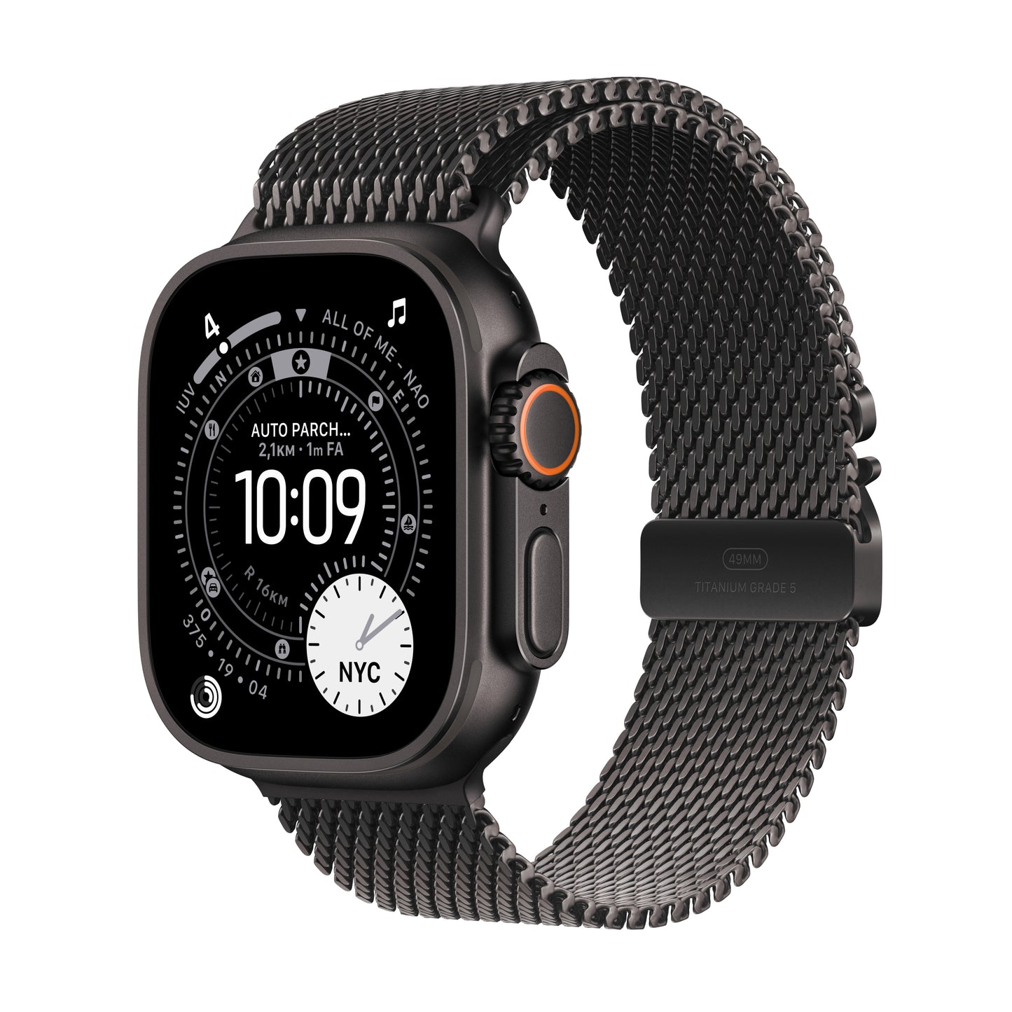 Apple • Apple Watch Ultra 3 • Titane noir • Bracelet Milanais noir (M)