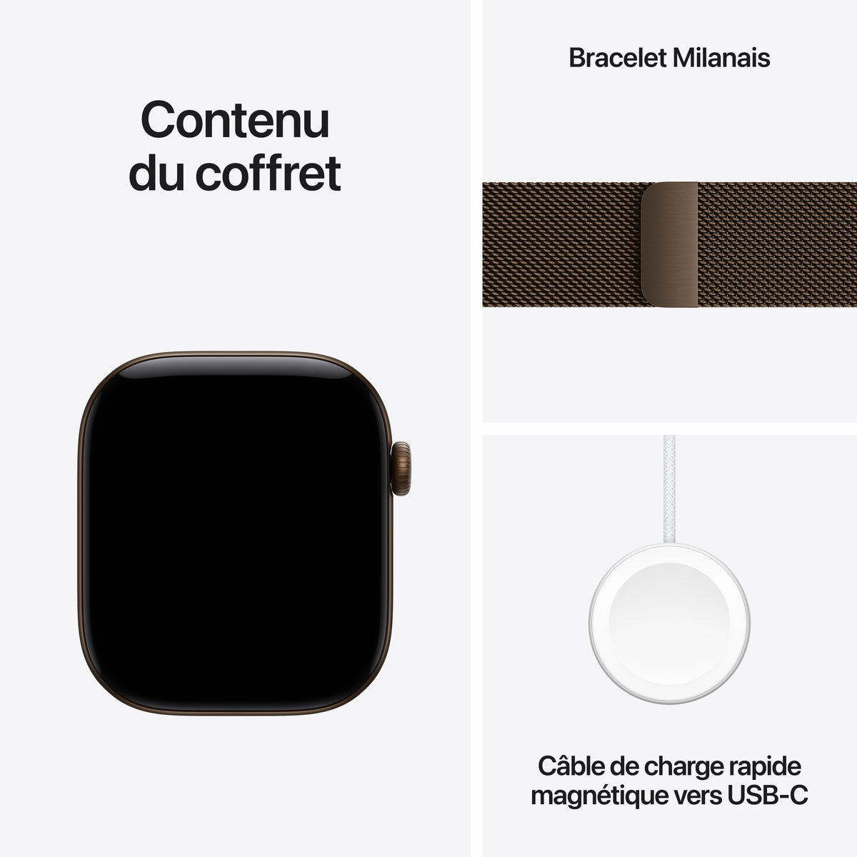 Apple Watch Series 12 GPS, Boîtier en aluminium bronze sombre de 46 mm, Bracelet Milanais bronze sombre - S/M