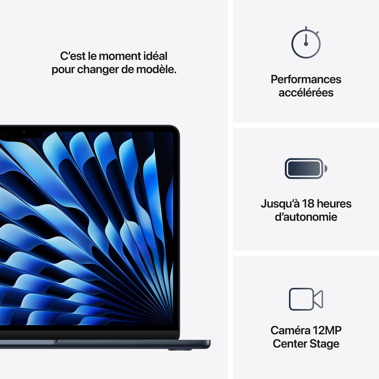 MacBook Air 13 pouces: Puce Apple M4 avec CPU 10 cœurs et GPU 8 cœurs, 256 Go SSD - Minuit