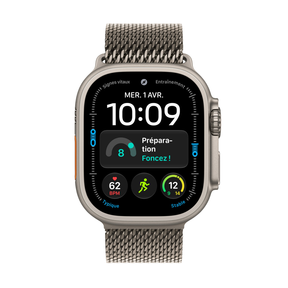 Apple Watch Ultra 4 GPS + Cellular, Boîtier en titane naturel de 49 mm, Bracelet Milanais titane naturel - L