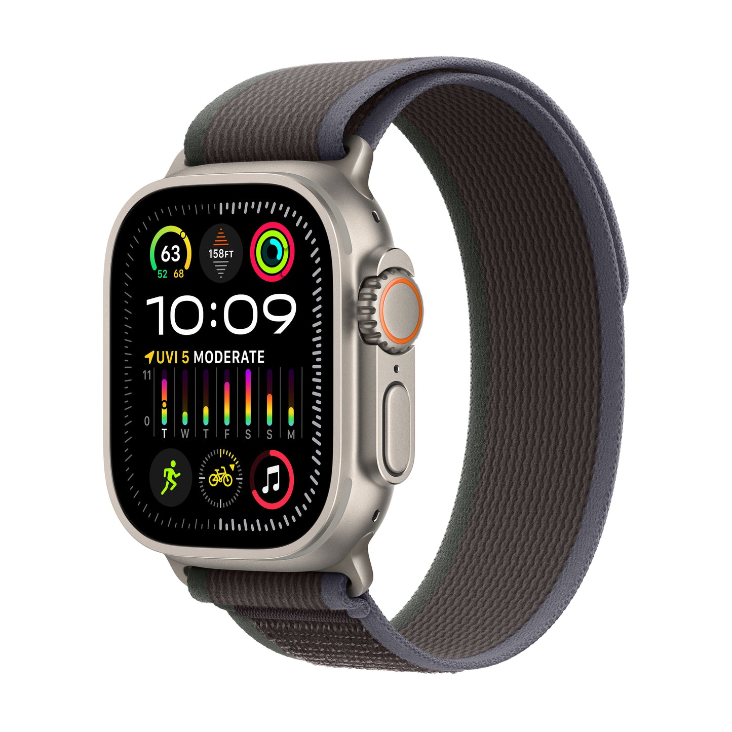 Apple Watch Ultra 2 • Boîtier en Titane • 49 mm • Boucle Trail Bleu/Noir S/M