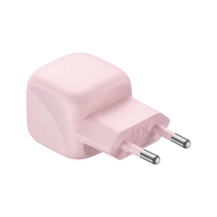 Belkin • BoostCharge Chargeur secteur USB-C GaN 30 W avec câble tressé 2 m • Rose