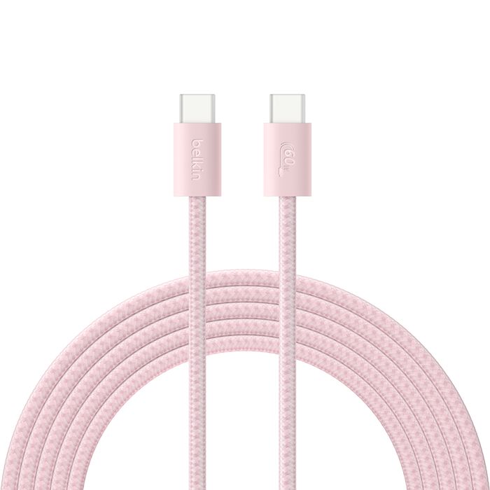 Belkin • BoostCharge Chargeur secteur USB-C GaN 30 W avec câble tressé 2 m • Rose