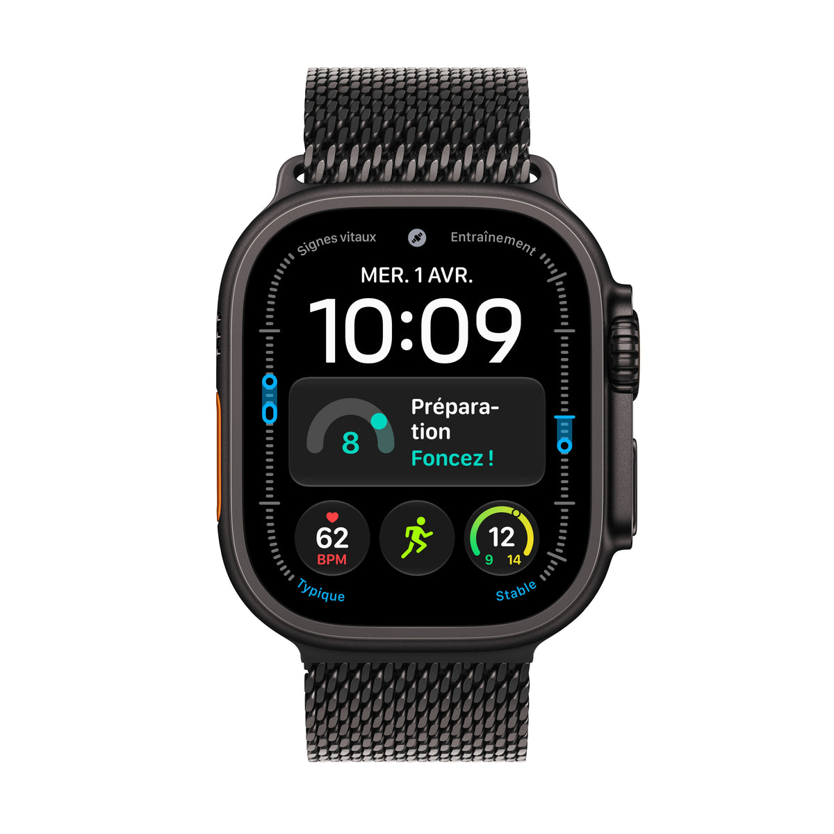 Apple Watch Ultra 4 GPS + Cellular, Boîtier en titane noir de 49 mm, Bracelet Milanais titane noir - M
