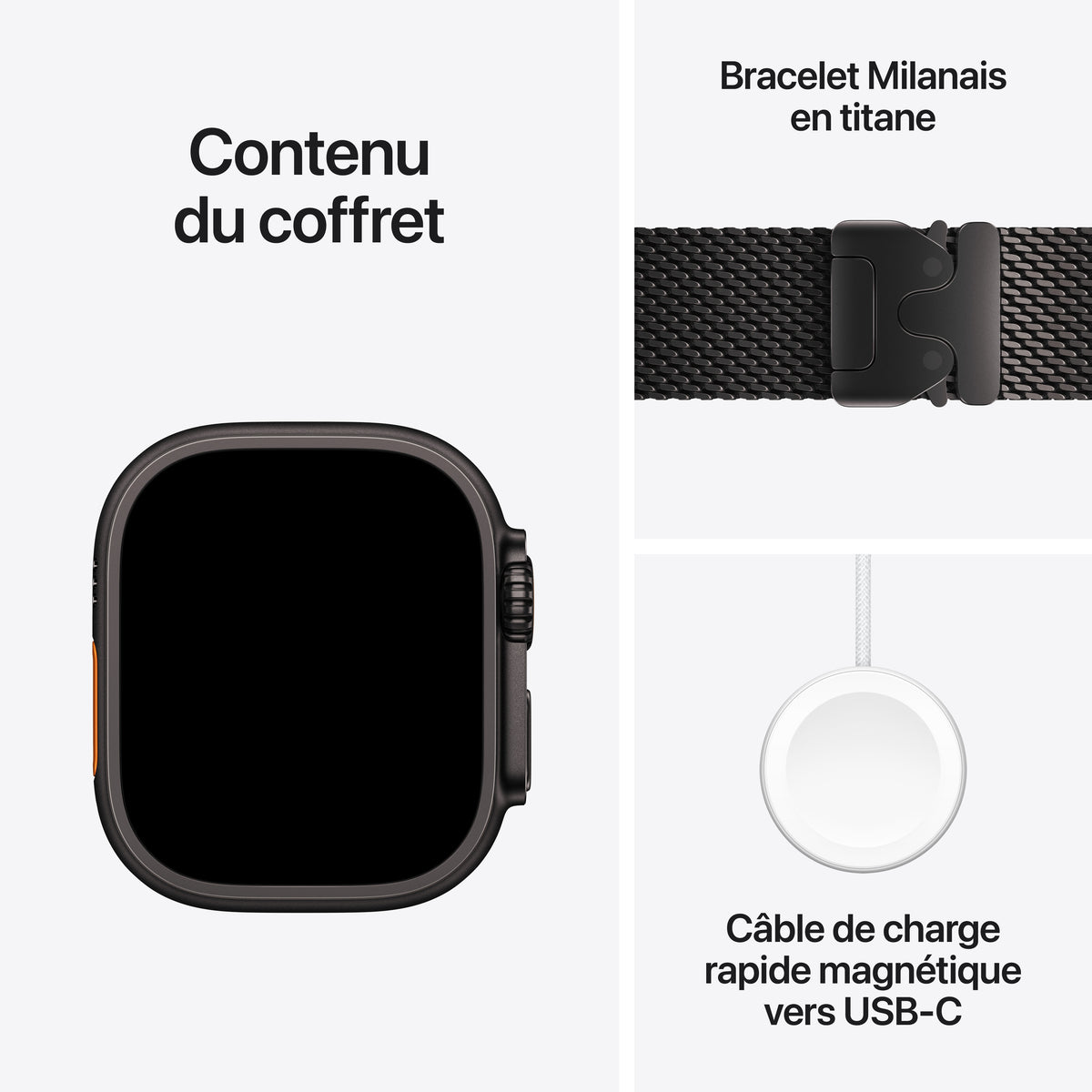 Apple Watch Ultra 4 GPS + Cellular, Boîtier en titane noir de 49 mm, Bracelet Milanais titane noir - M