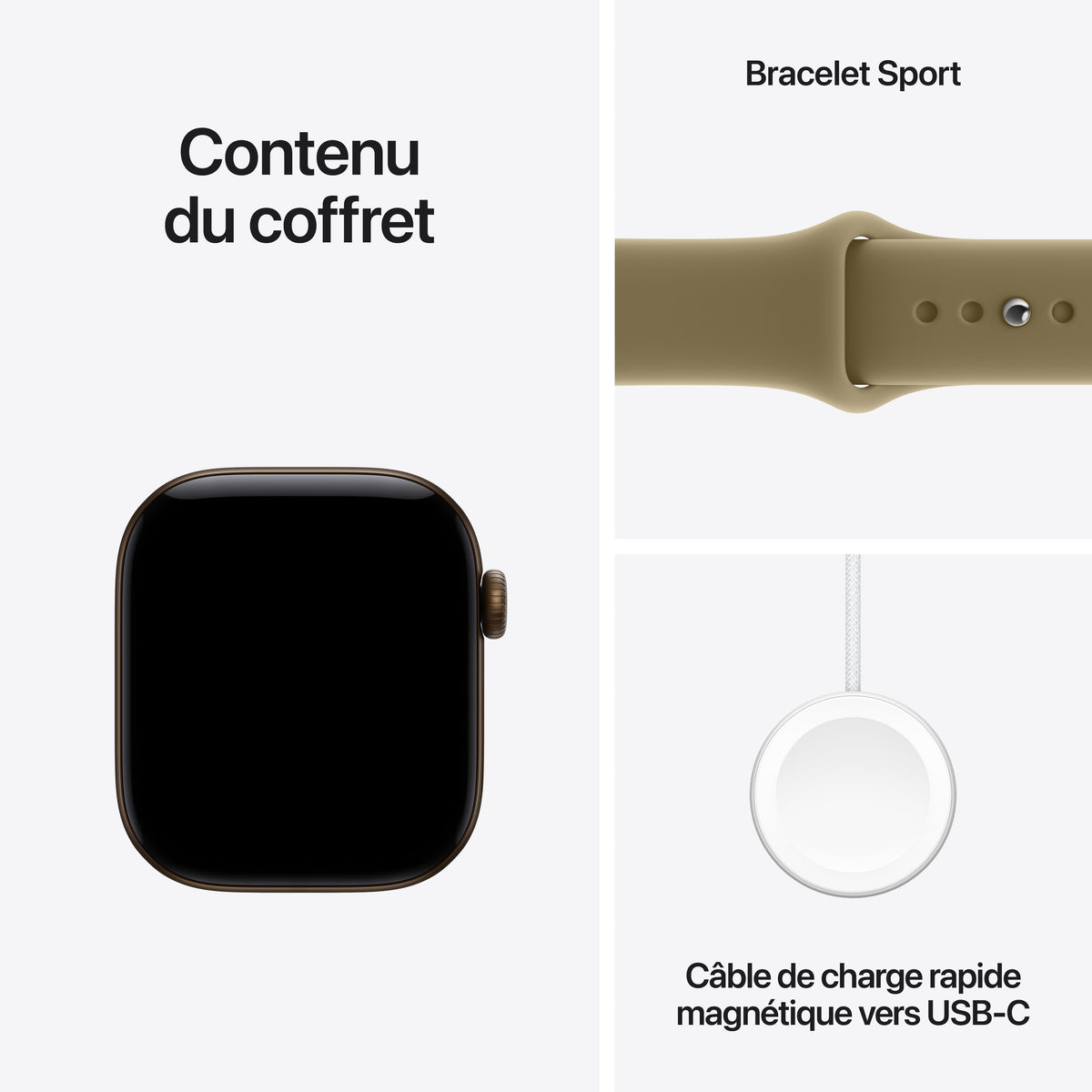 Apple Watch Series 12 GPS, Boîtier en aluminium bronze sombre de 42 mm, Bracelet Sport olive - S/M