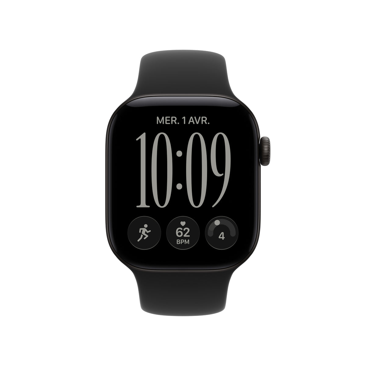 Apple Watch Series 12 GPS, Boîtier en aluminium noir de 42 mm, Bracelet Sport noir - M/L