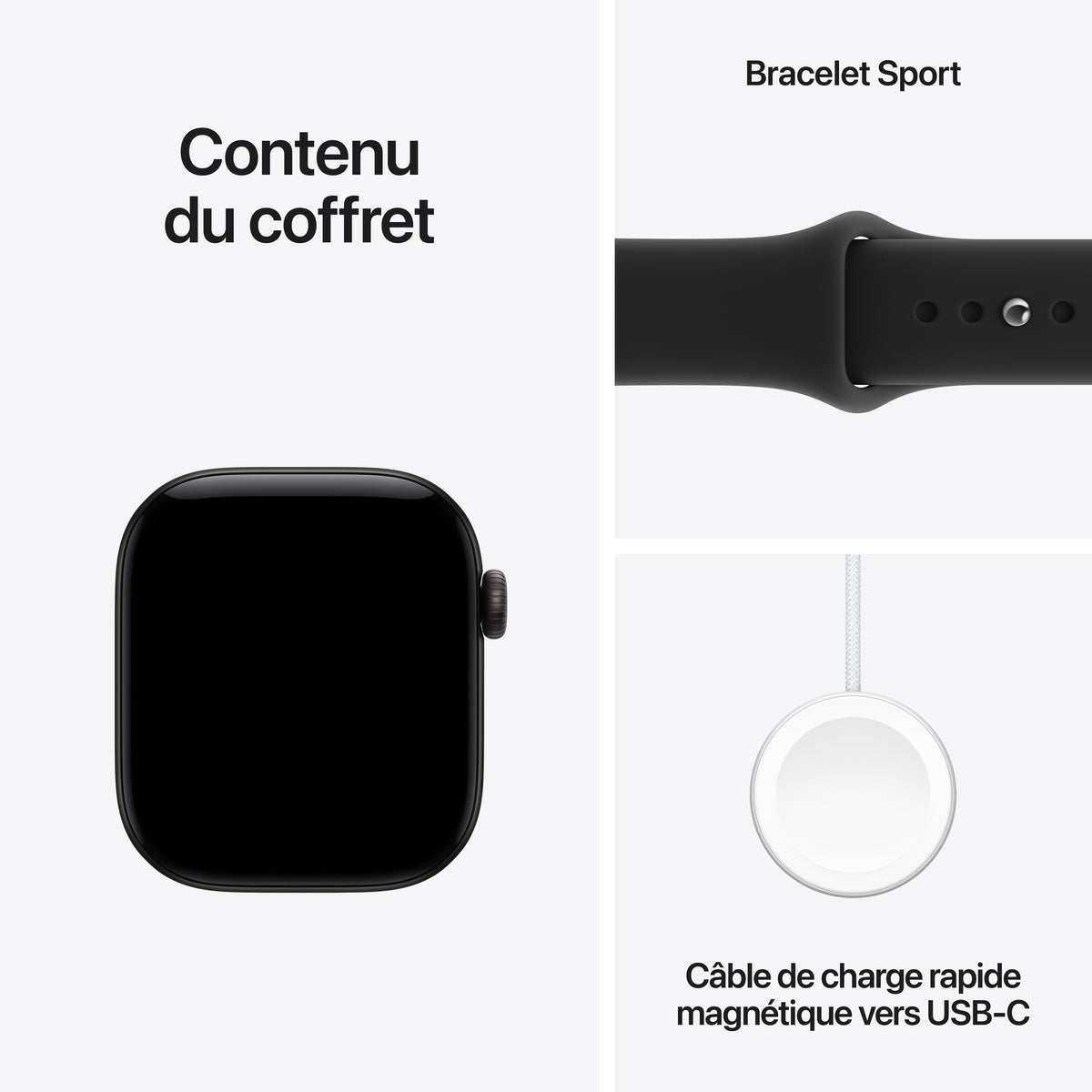 Apple Watch Series 12 GPS, Boîtier en aluminium noir de 42 mm, Bracelet Sport noir - M/L