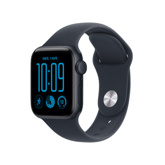 Apple Watch SE 3 GPS, Boîtier en aluminium minuit de 40 mm, Bracelet Sport bleu marine - M/L