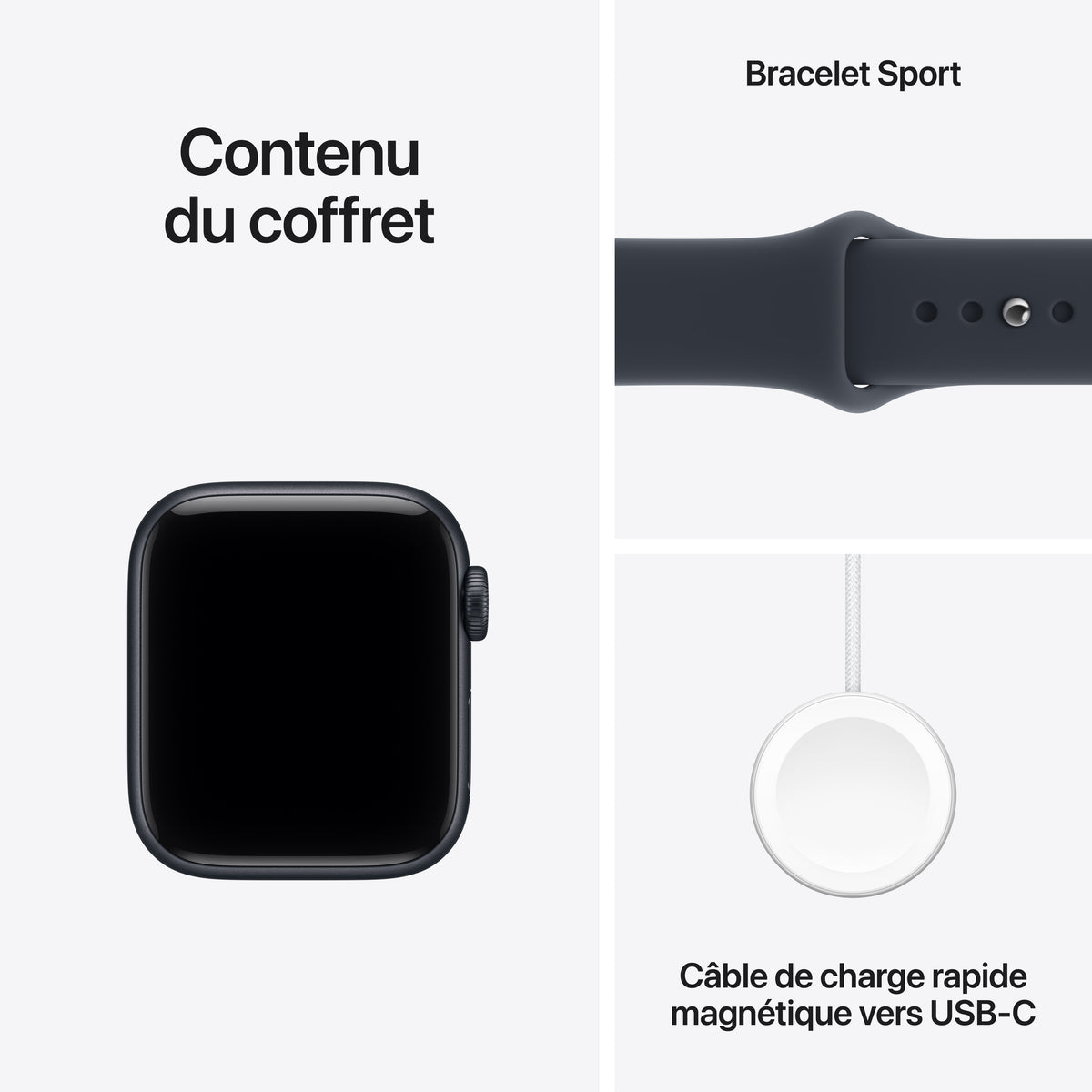 Apple Watch SE 3 GPS, Boîtier en aluminium minuit de 40 mm, Bracelet Sport bleu marine - S/M