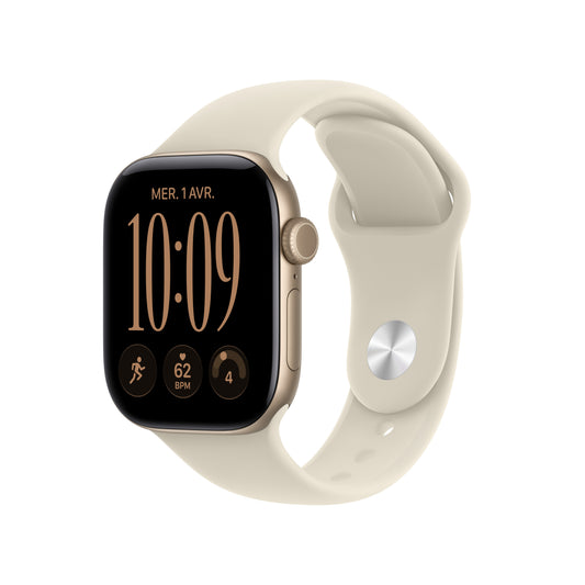 Apple Watch Series 12 GPS, Boîtier en aluminium or clair de 42 mm, Bracelet Sport sable - S/M