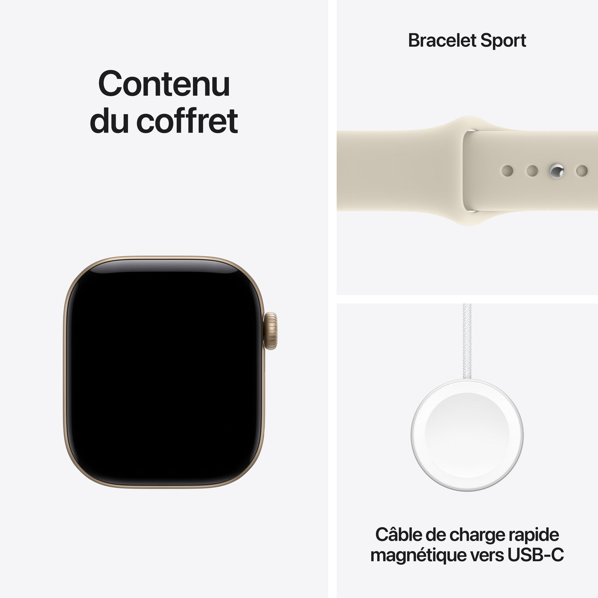 Apple Watch Series 12 GPS, Boîtier en aluminium or clair de 42 mm, Bracelet Sport sable - S/M