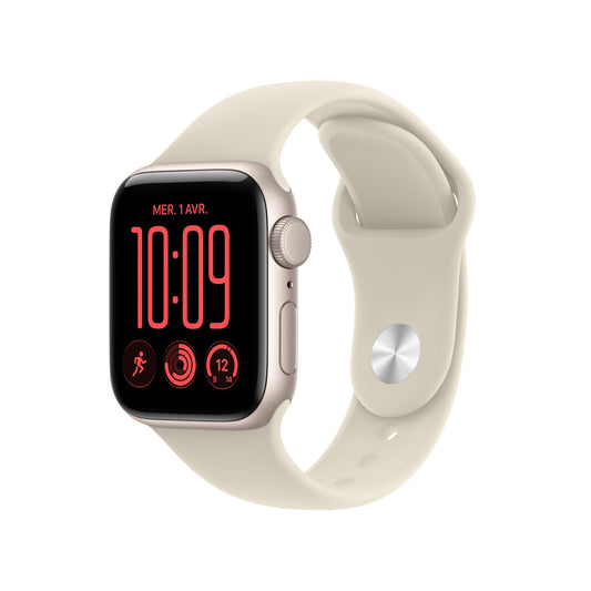 Apple Watch SE 3 GPS, Boîtier en aluminium lumière stellaire de 40 mm, Bracelet Sport sable - S/M