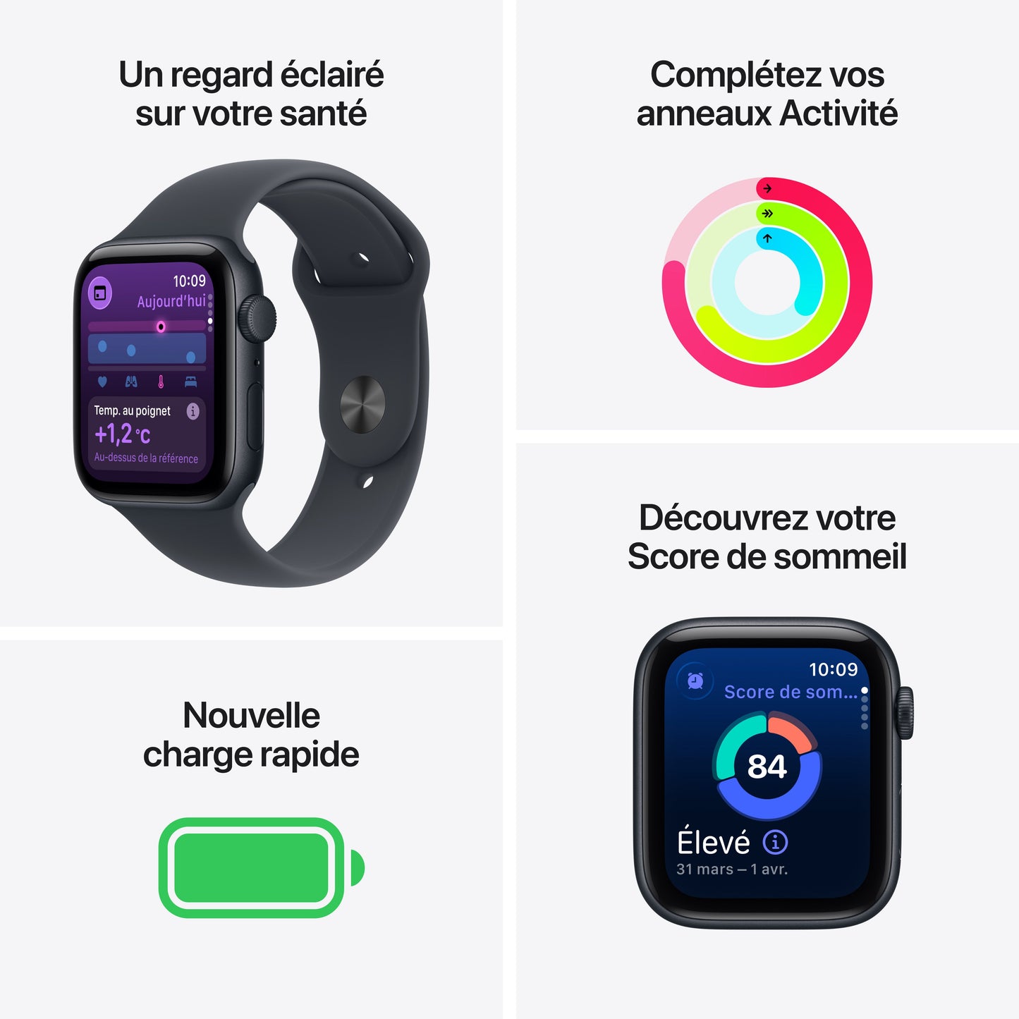 Apple Watch SE 3 GPS, Boîtier en aluminium minuit de 40 mm, Bracelet Sport minuit - M/L