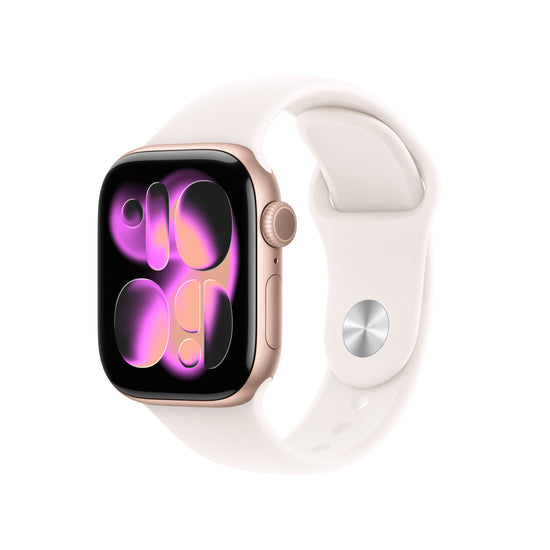 Apple Watch Series 11 GPS, Boîtier en aluminium or rose 42 mm, Bracelet Sport rose tendre - S/M