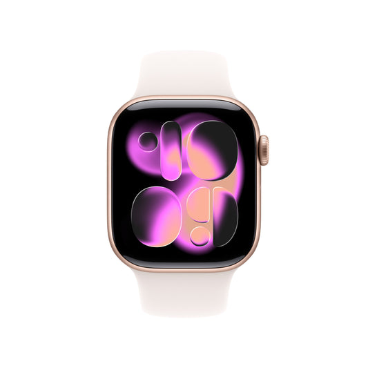 Apple Watch Series 11 GPS, Boîtier en aluminium or rose 42 mm, Bracelet Sport rose tendre - M/L