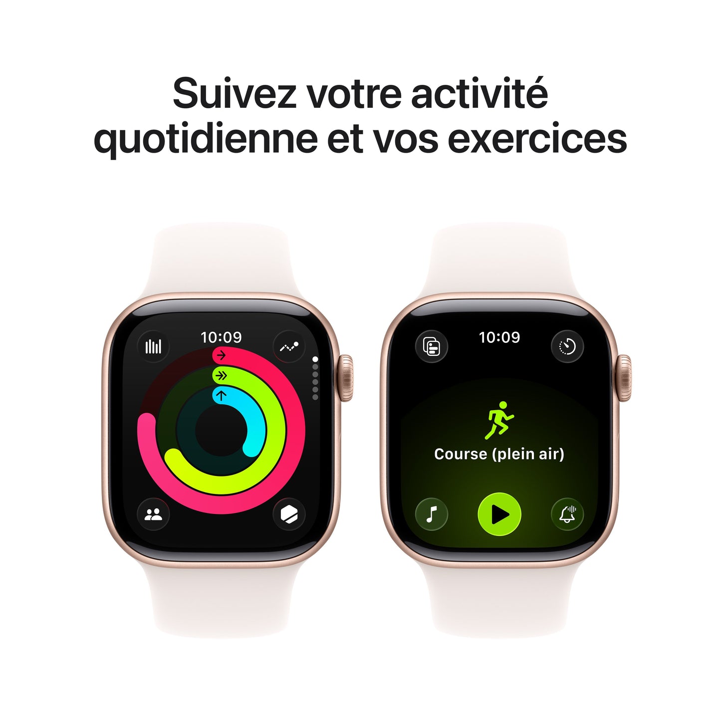 Apple Watch Series 11 GPS, Boîtier en aluminium or rose 42 mm, Bracelet Sport rose tendre - S/M