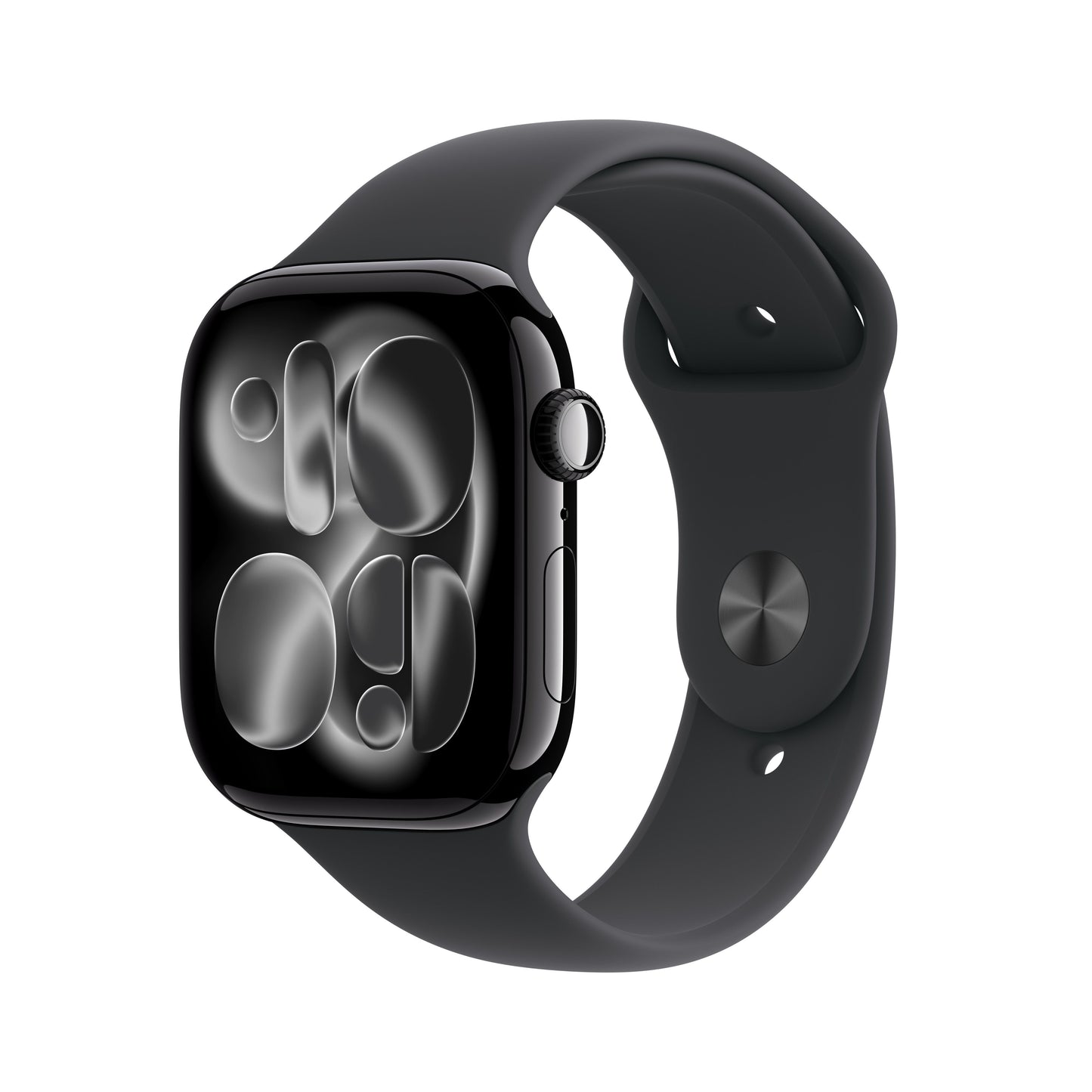 Apple Watch Series 11 GPS, Boîtier en aluminium noir de jais 46 mm, Bracelet Sport noir - M/L
