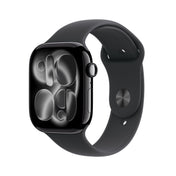 Apple Watch Series 11 GPS, Boîtier en aluminium noir de jais 46 mm, Bracelet Sport noir - M/L