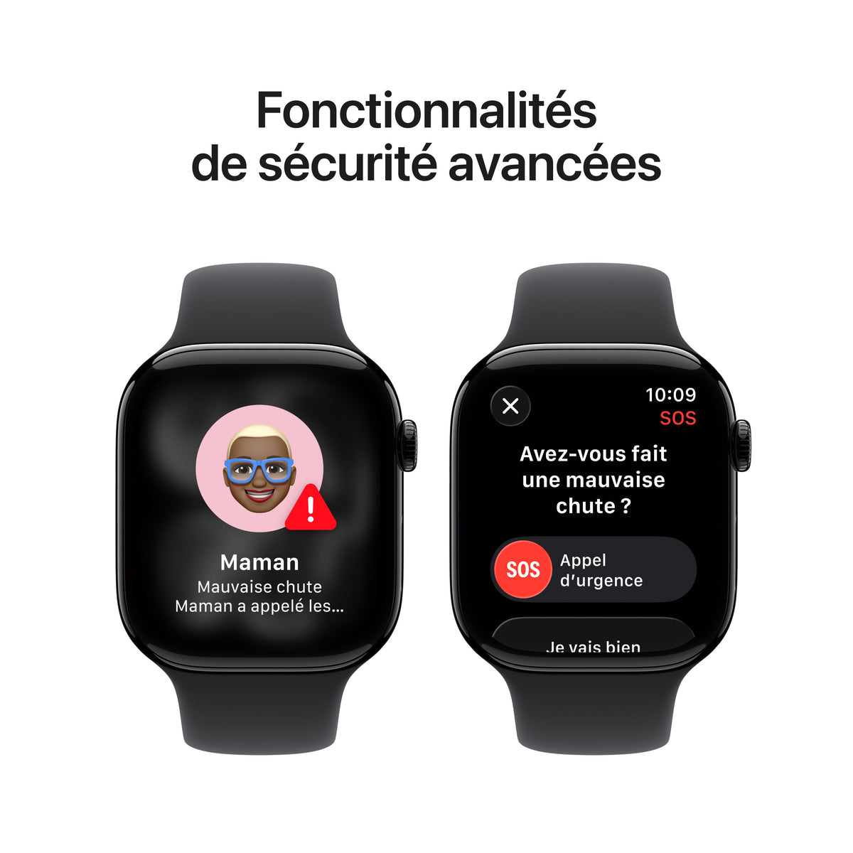 Apple Watch Series 11 GPS, Boîtier en aluminium noir de jais 46 mm, Bracelet Sport noir - M/L
