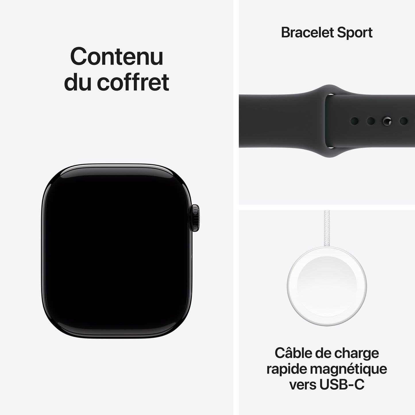 Apple Watch Series 11 GPS, Boîtier en aluminium noir de jais 46 mm, Bracelet Sport noir - S/M