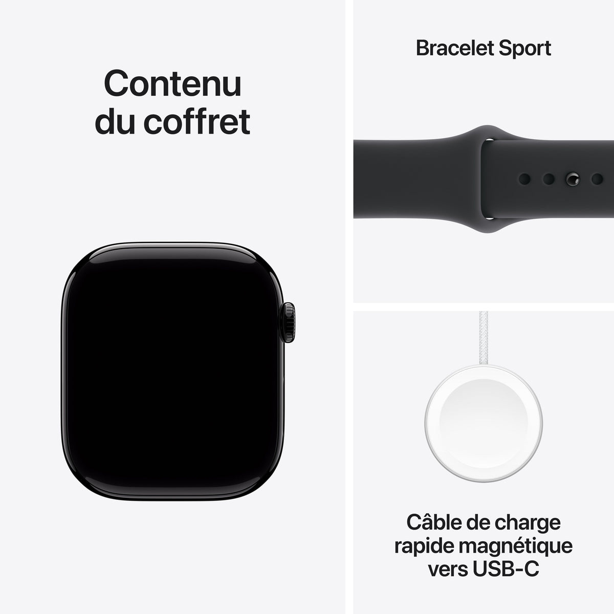 Apple Watch Series 11 GPS, Boîtier en aluminium noir de jais 46 mm, Bracelet Sport noir - M/L