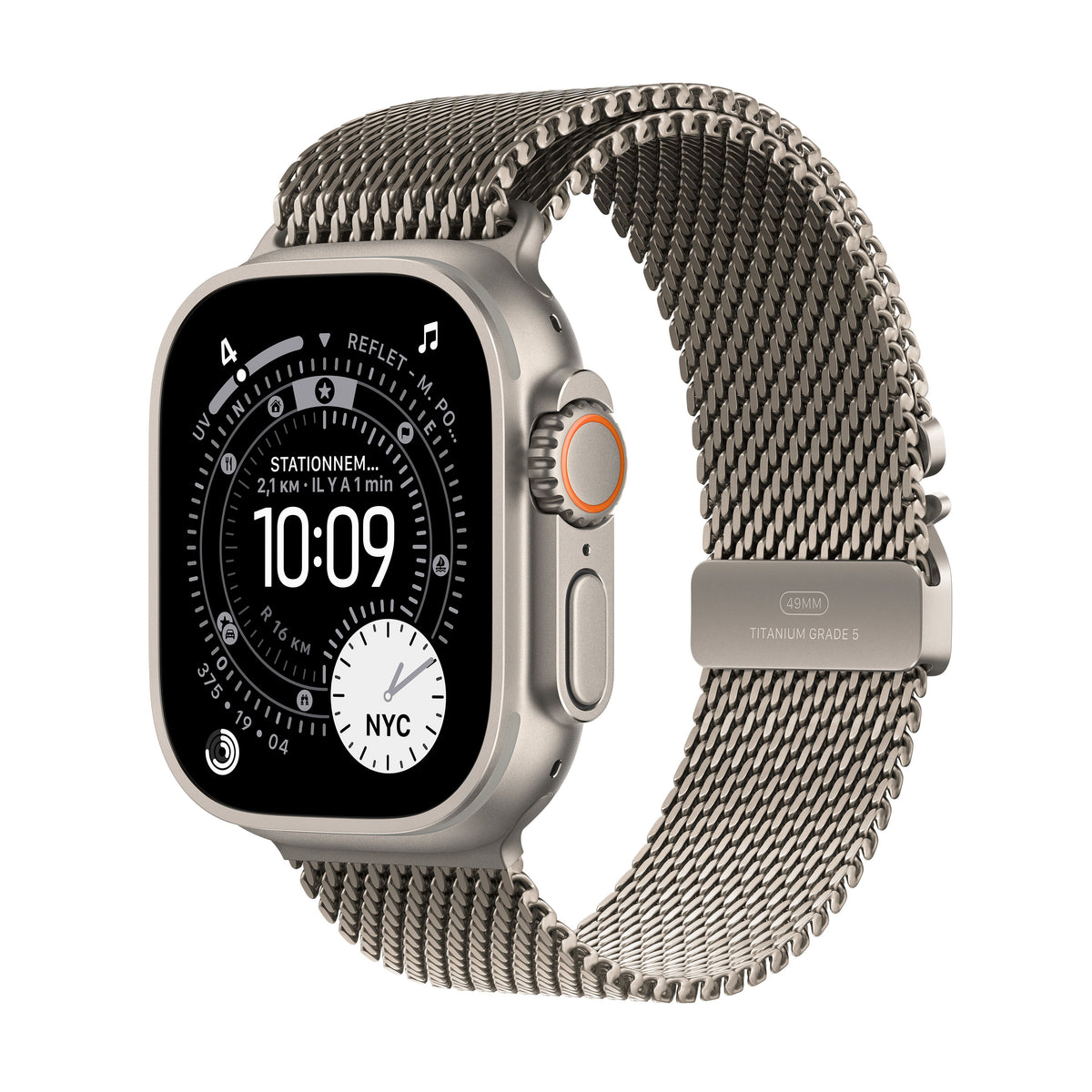 Apple Watch Ultra 3 GPS + Cellular, Boîtier en titane naturel de 49 mm, Bracelet Milanais titane naturel - Small