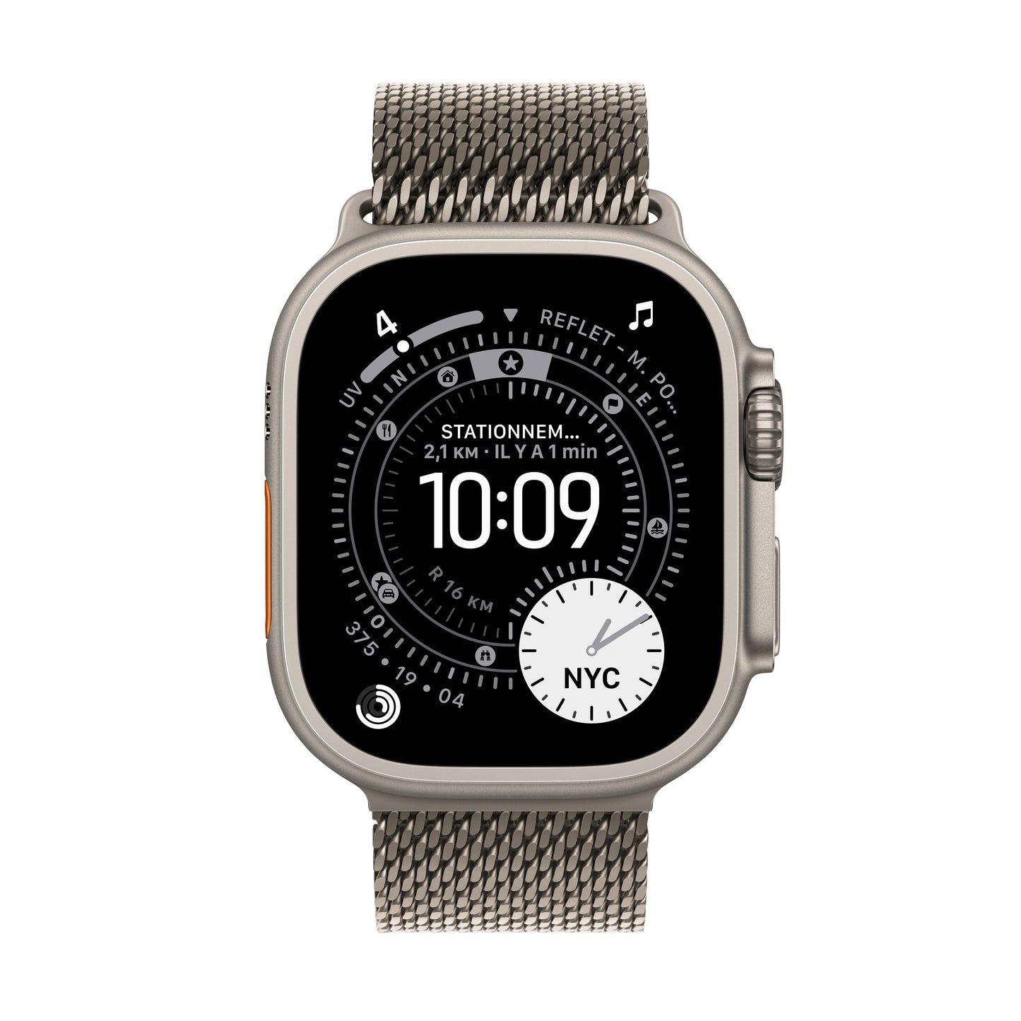 Apple Watch Ultra 3 GPS + Cellular, Boîtier en titane naturel de 49 mm, Bracelet Milanais titane naturel - Medium