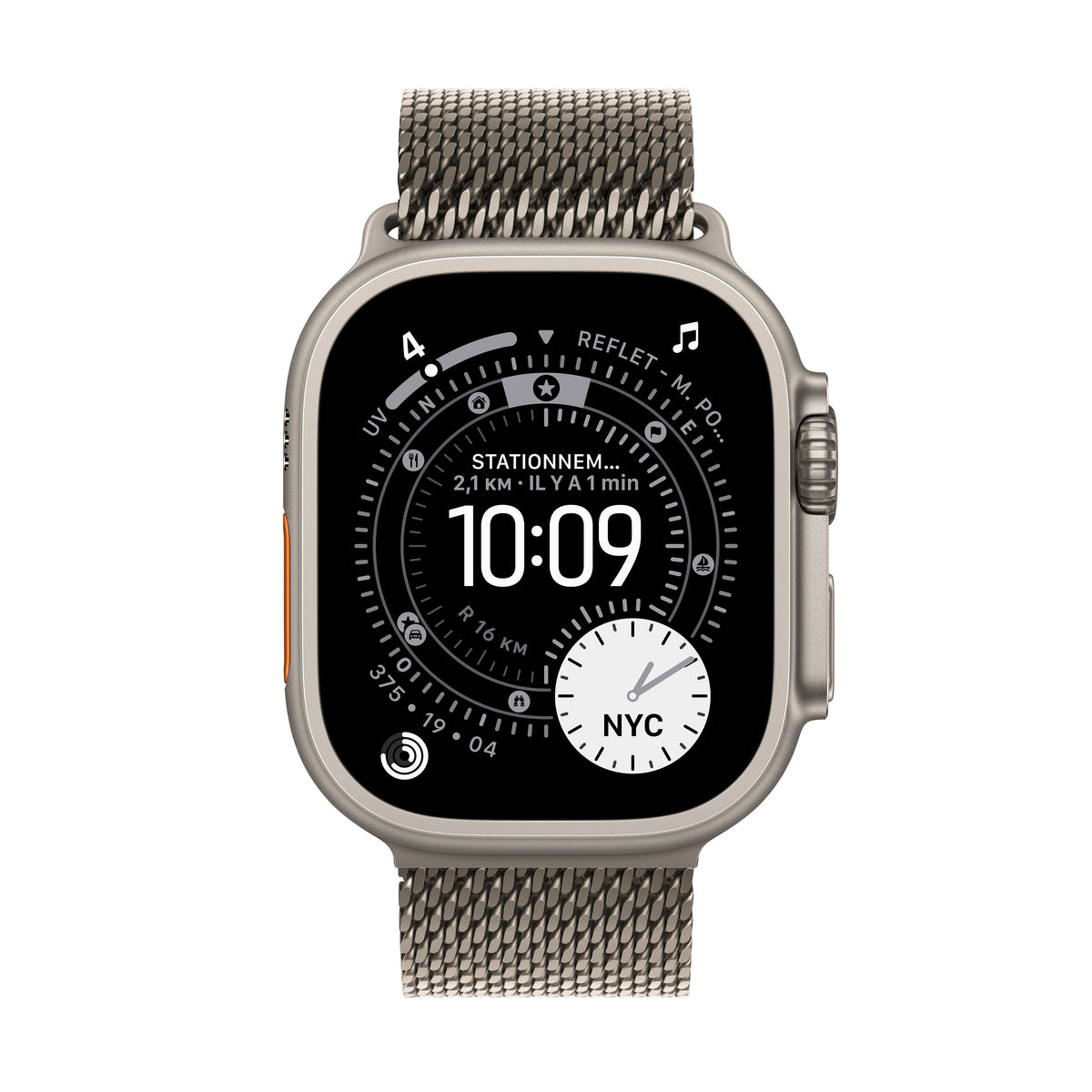 Apple Watch Ultra 3 GPS + Cellular, Boîtier en titane naturel de 49 mm, Bracelet Milanais titane naturel - Large