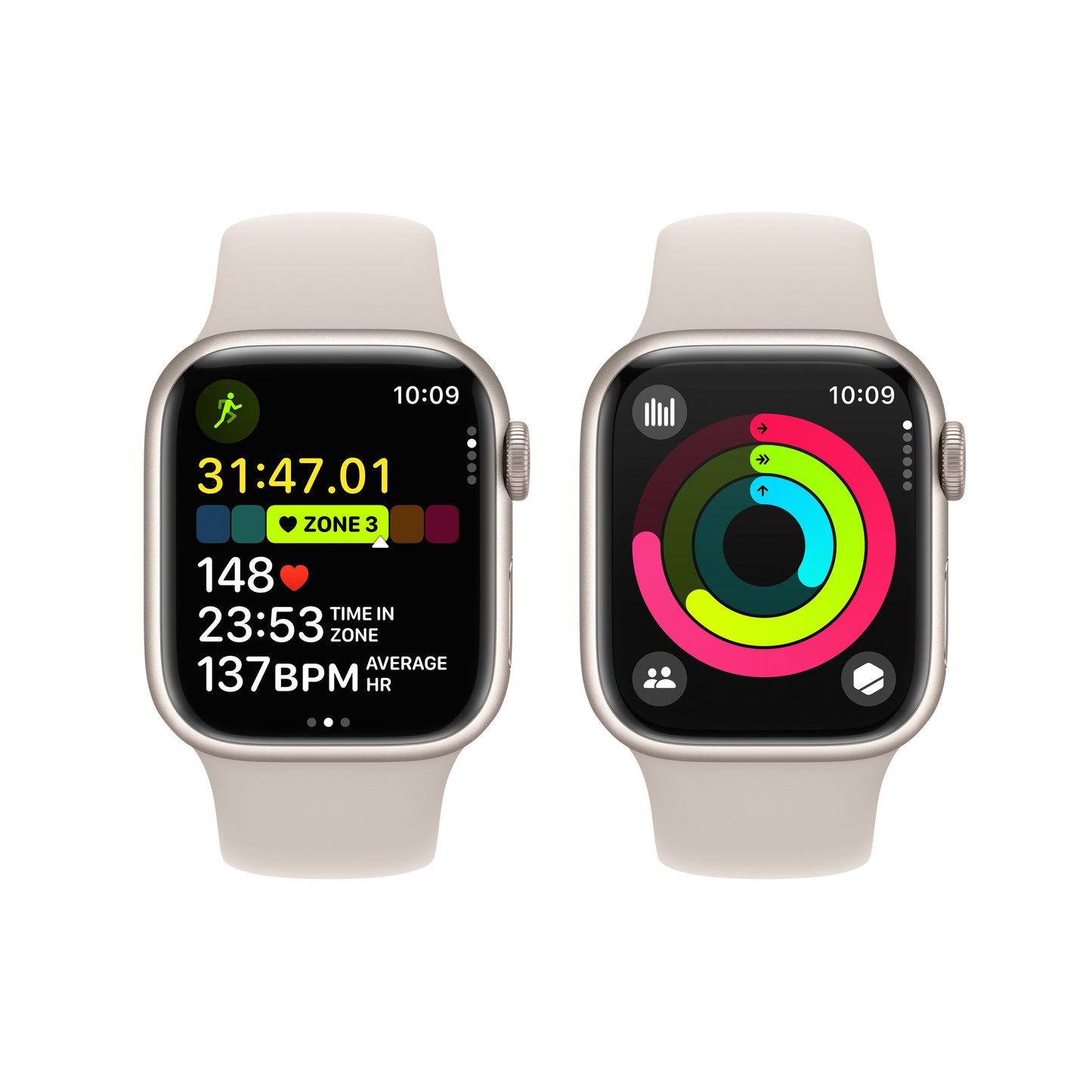 Apple Watch Series 9 • 41mm Lumière Stellaire • Bracelet Sport Lumière Stellaire M/L