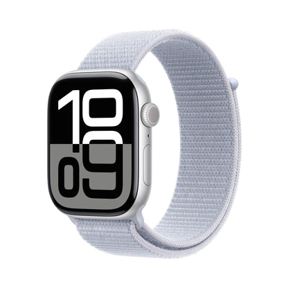 Apple Watch Series 10 • 46mm Silver • Boucle Sport Nuée bleue