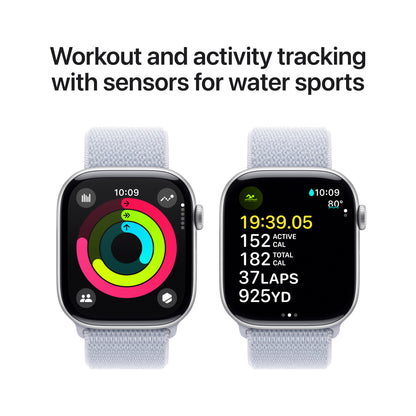Apple Watch Series 10 • 46mm Silver • Boucle Sport Nuée bleue