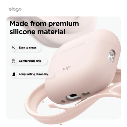 Elago • Coque Silicone avec Mousqueton • AirPods Pro 3 • Sable Rose