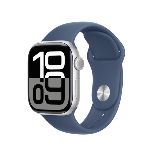 Apple Watch Series 10 • 42mm Argent • Bracelet Sport Denim • S/M