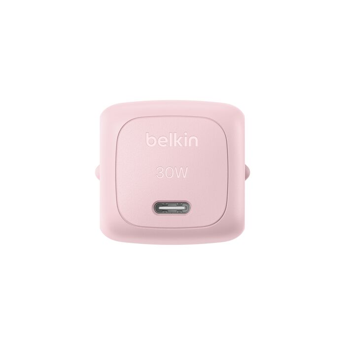 Belkin • BoostCharge Chargeur secteur USB-C GaN 30 W avec câble tressé 2 m • Rose