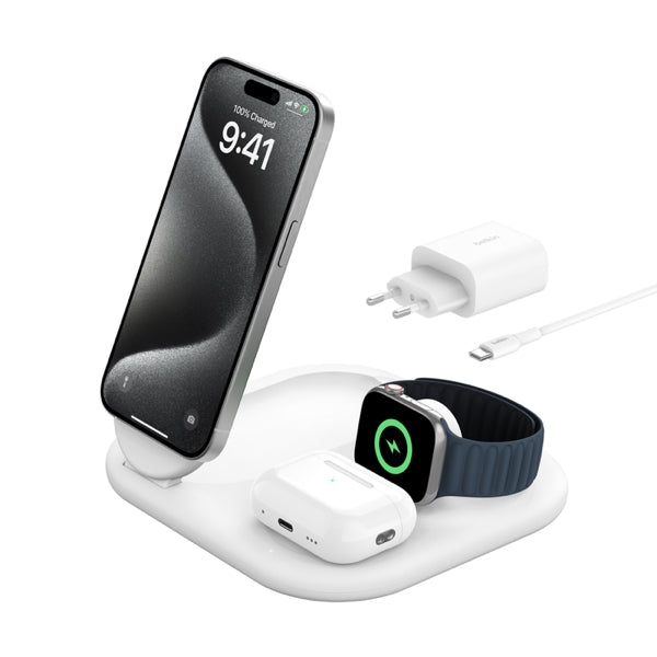 Belkin BoostCharge Pro Stand de charge 3 en 1 • Qi2 • Blanc