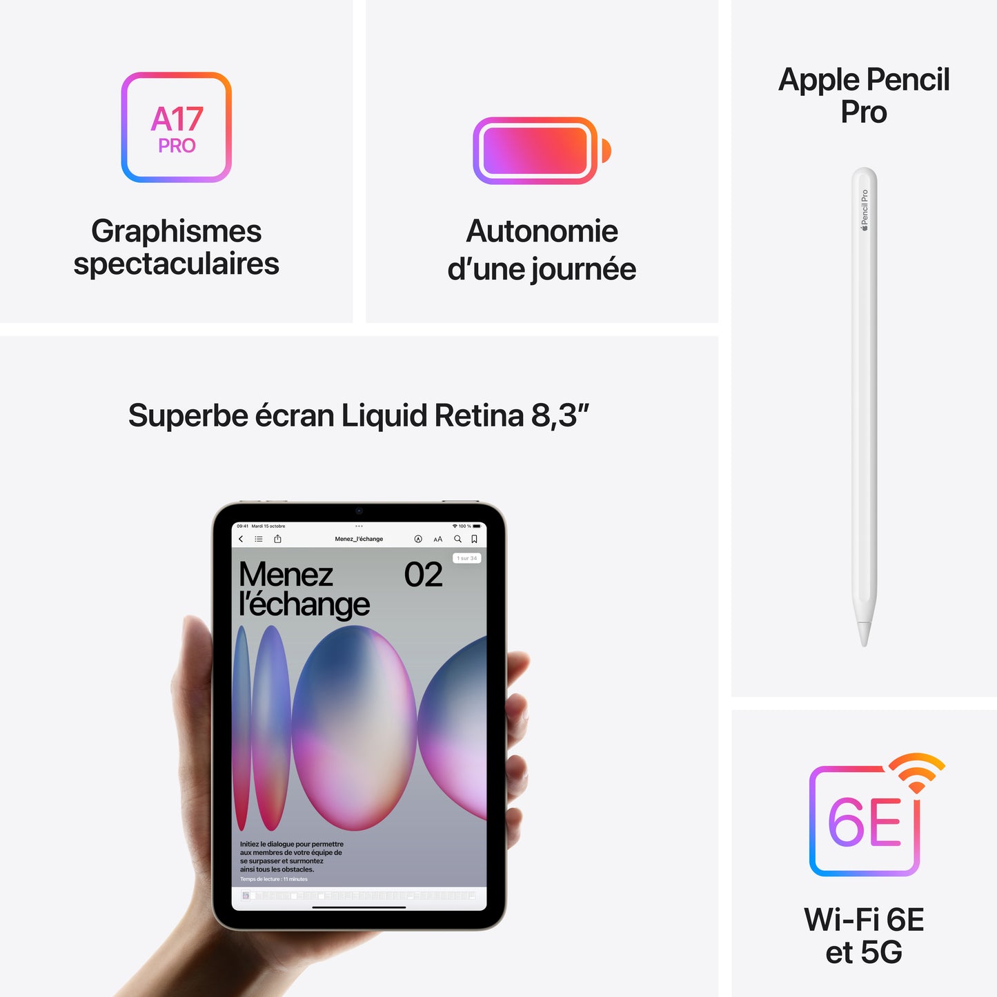 iPad mini 8,3'' A17 Pro WiFi + Cellulaire • 512GB • Bleu