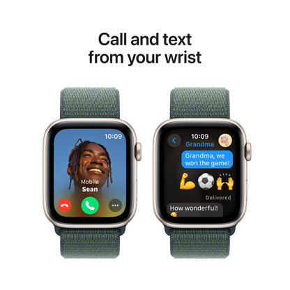 Apple Watch SE (2ème gén) • 44mm Lumière Stellaire • Boucle Sport Vert Lacustre
