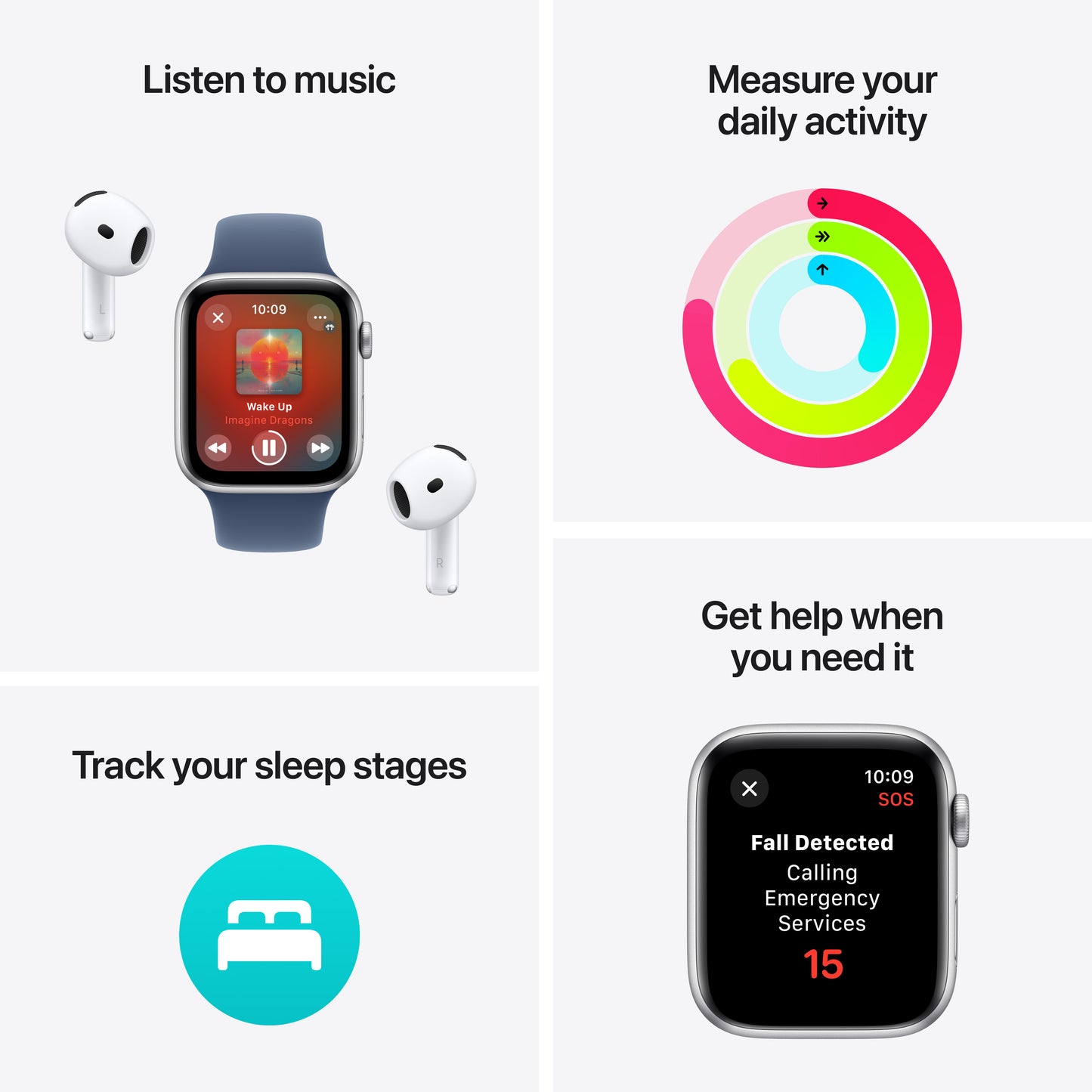 Apple Watch SE (2ème gén) • 44mm Lumière Stellaire • Boucle Sport Vert Lacustre