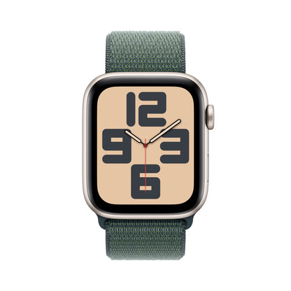 Apple Watch SE (2ème gén) • 44mm Lumière Stellaire • Boucle Sport Vert Lacustre