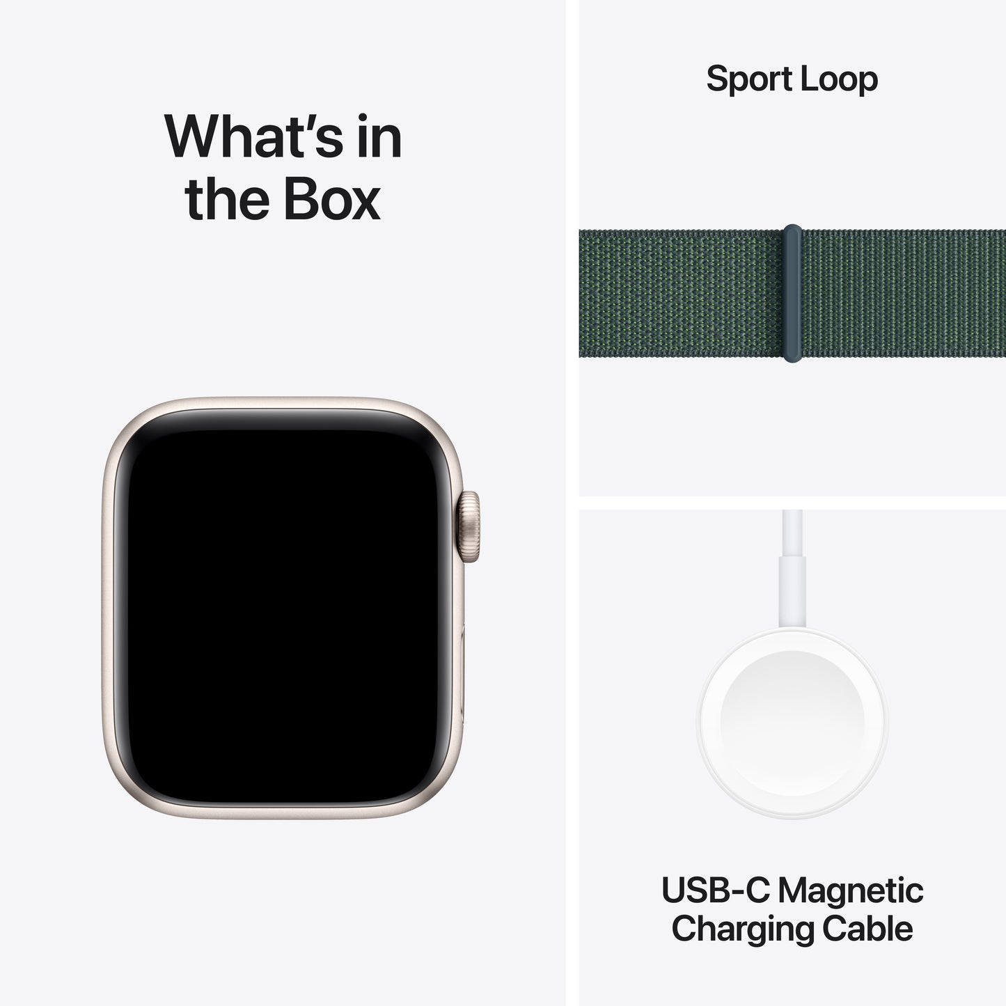 Apple Watch SE (2ème gén) • 44mm Lumière Stellaire • Boucle Sport Vert Lacustre