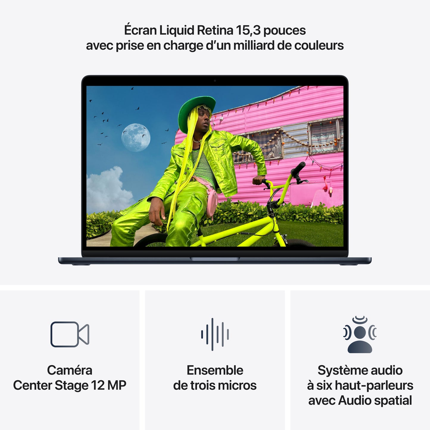 MacBook Air 15 pouces: Puce Apple M5 avec CPU 10 cœurs et GPU 10 cœurs, 1 To SSD - Minuit