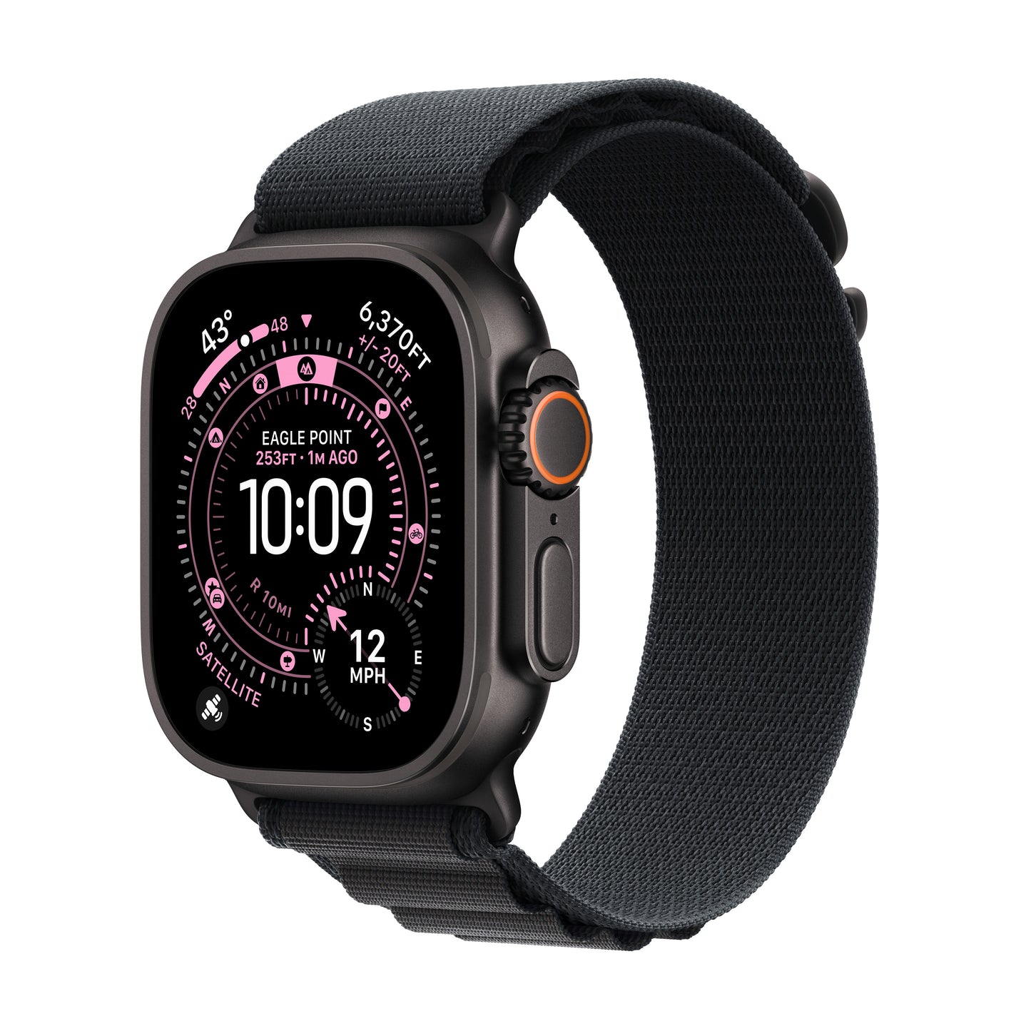 Apple • Apple Watch Ultra 3 • Titane noir • Bracelet Alpine Loop noir (S)