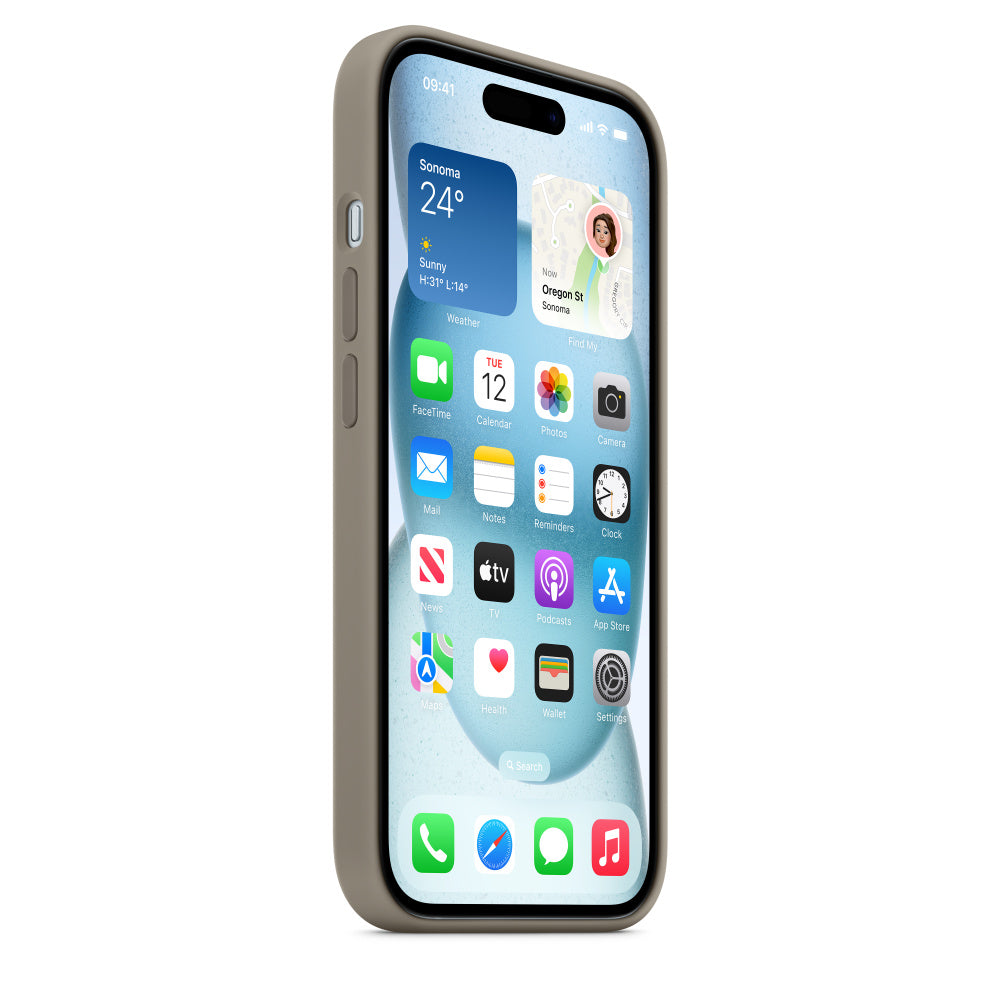 Apple • Coque en silicone avec MagSafe pour iPhone 15 • Argile